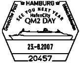 Sonderstempel vom 23.8.2007 Hamburg QM2-Day Hafencity See you next year